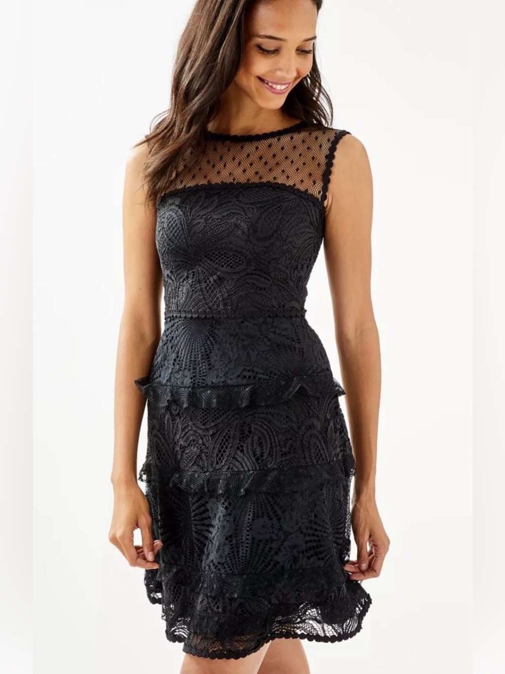 NWOT Lilly Pulitzer Kasee Dress Black Floral Loopy Lace
